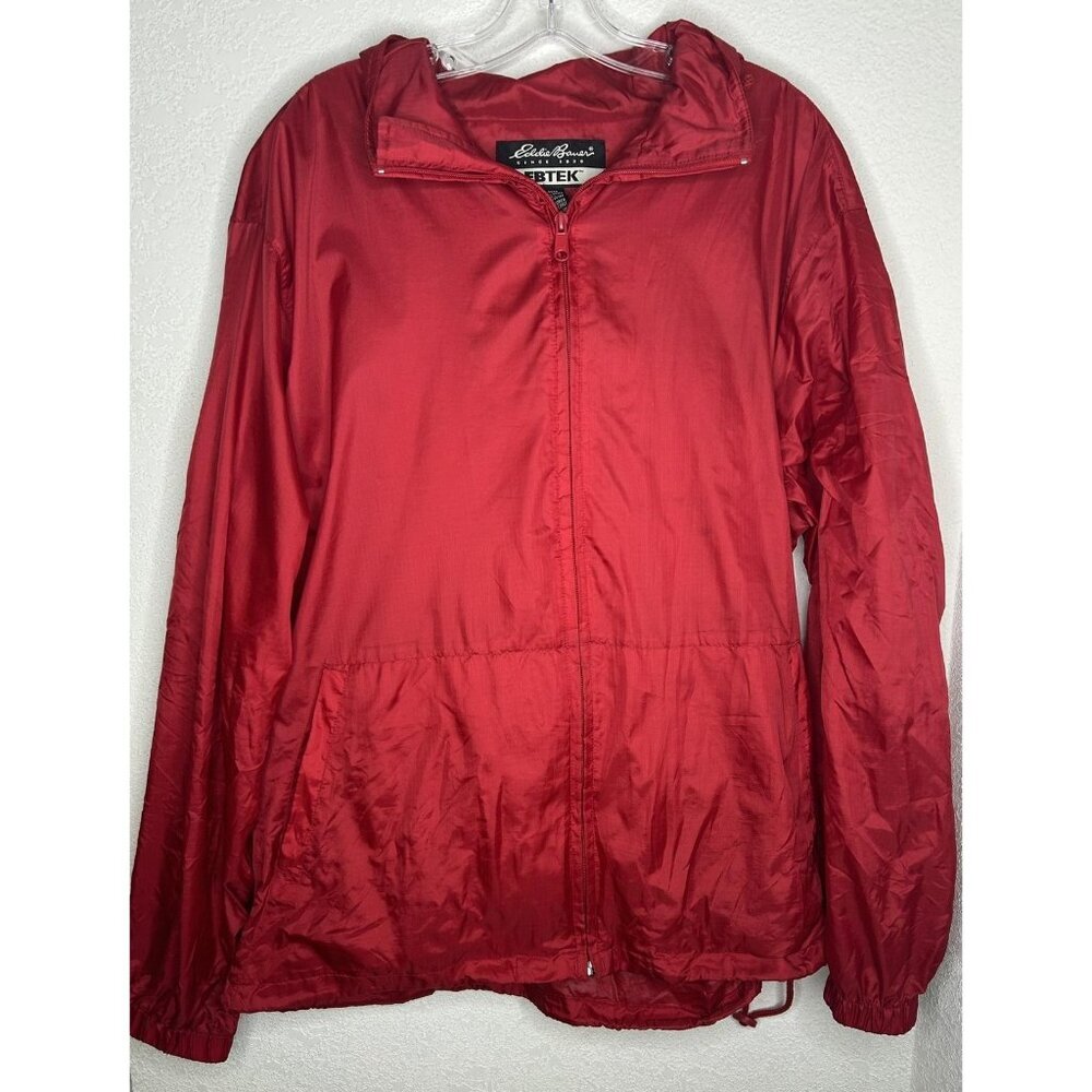 Eddie Bauer EBTEK Jacket Mens LT Red Hooded Full Zip Packable Windbreaker VTG